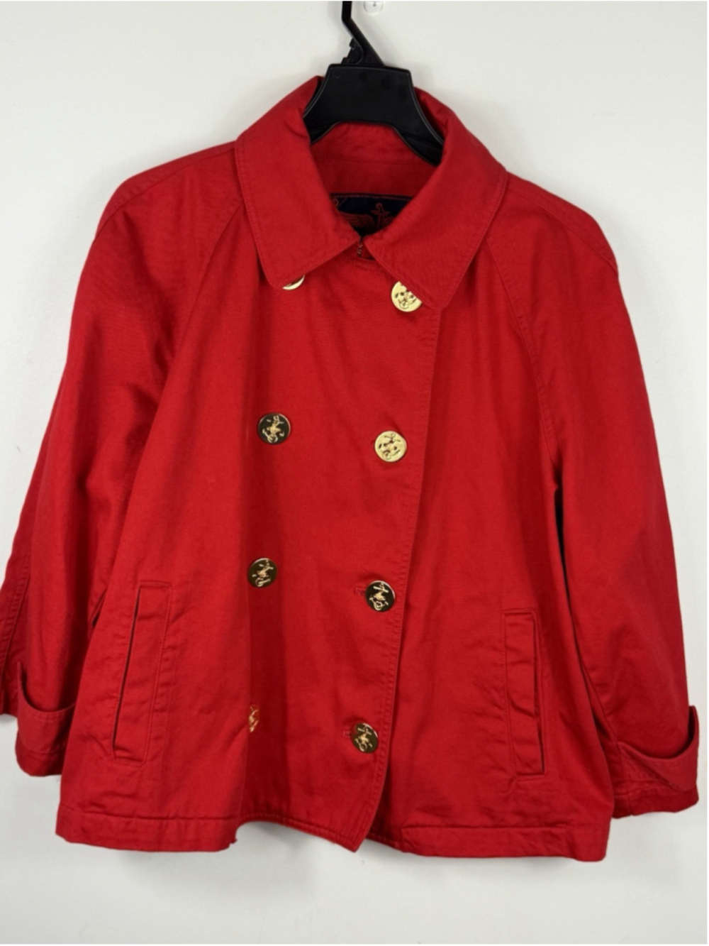 Lauren Ralph Lauren Jacket Women's XL Red Double Breasted Peacoat Gold Button